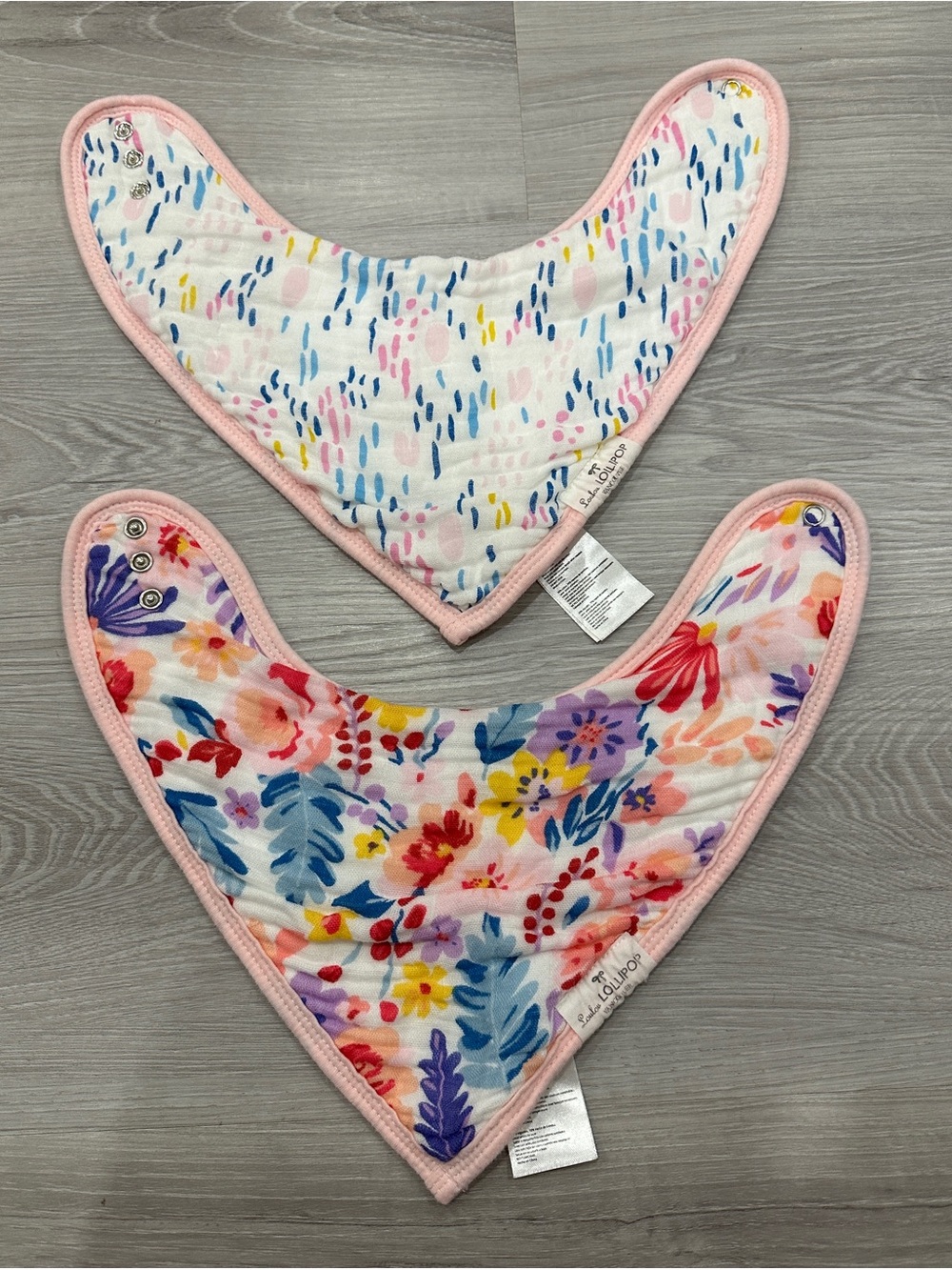 Brand new! Baby Bandana Bibs - Pink Floral & Confetti Set (2-Pack)
